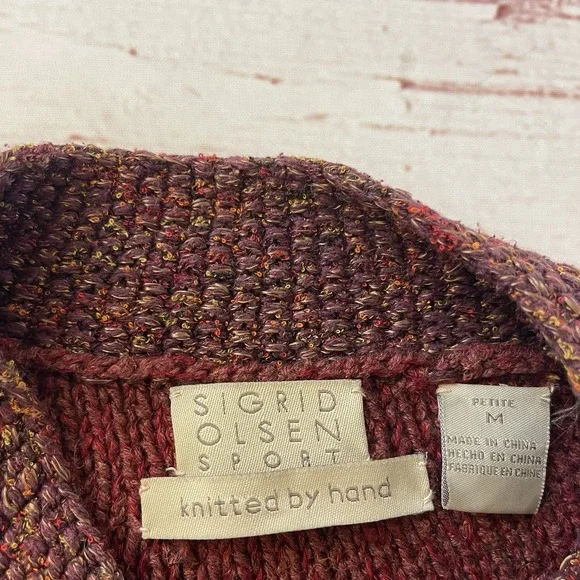 Vintage Sigrid Olsen Sport Cardigan Silk Wool Cable Knit Grandma knitted By Hand - Picture 2 of 12